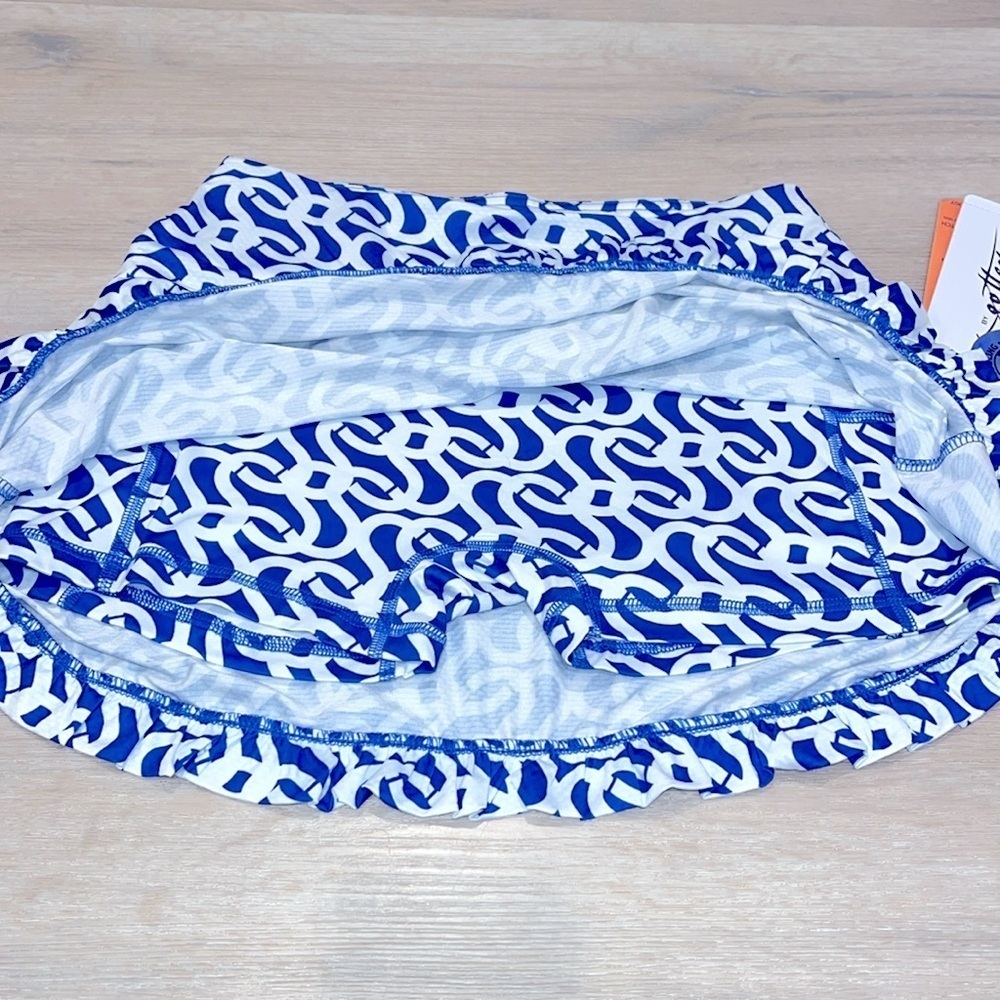 NWT Gottex X Ruffle Skort Geo print royal blue golf tennis pickle ball quick dry - Picture 7 of 10